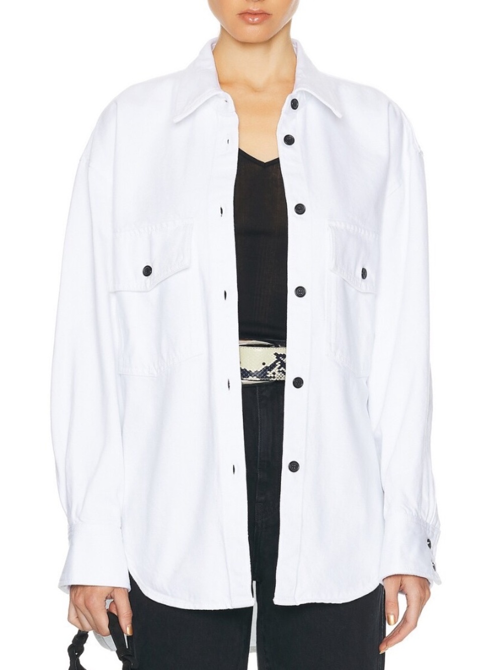 KHAITE Women's Mahmet Oversized Denim Shirt Sz L White Cotton Button Front